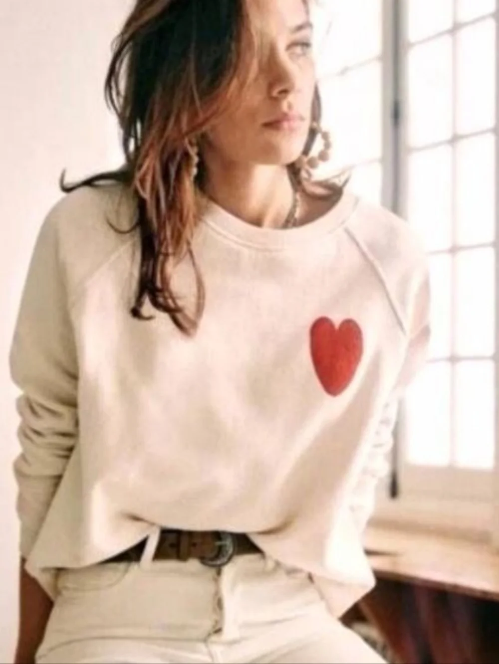 Sezane x Bobo Choses Collab Heart Print Sweatshirt Cream Red Small - Picture 9 of 9